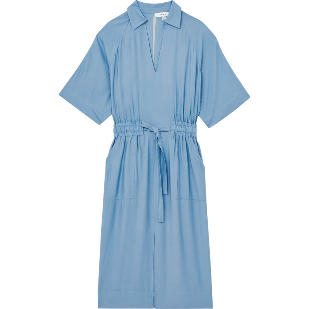 REISS CECILIA Shirred Waist Midi Shirt Dress